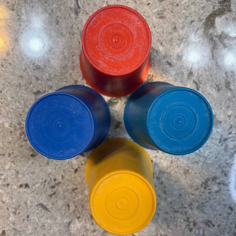 Vintage Tupperware Tumblers Set of 4 Primary Colors Stackable Textured Cups